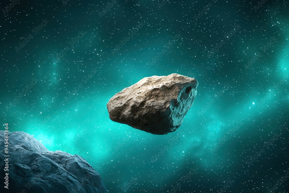 A majestic asteroid floating in a cosmic landscape filled with vibrant blue hues, representing the mysteries of outer space. A majestic asteroid floating in a cosmic landscape filled with vibrant blue hues, representing the mysteries of outer space.