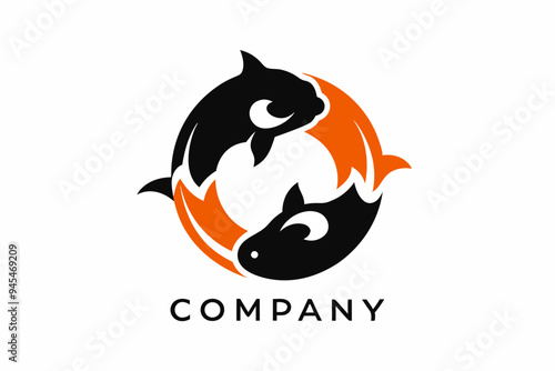 An elegant logo featuring a pair of fish swimming