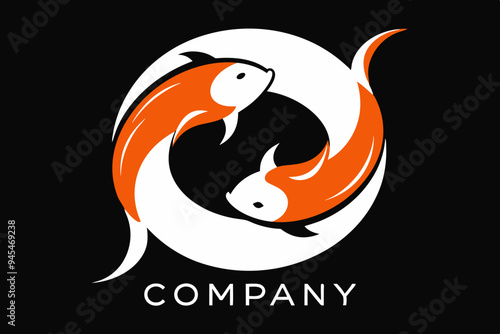 An elegant logo featuring a pair of fish swimming