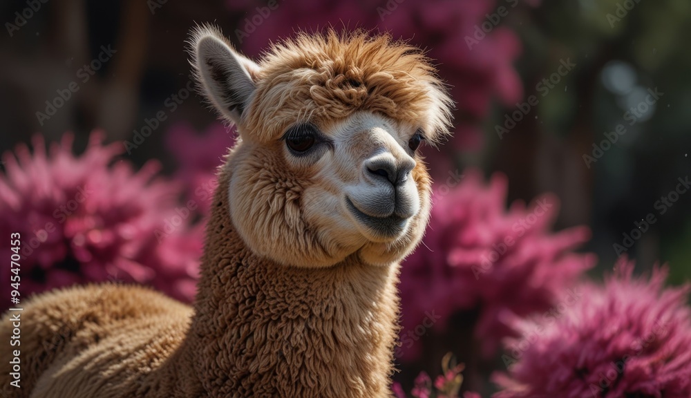 Obraz premium Charming Alpaca Among Flowers