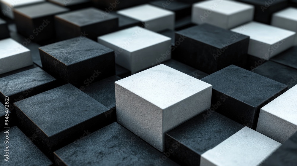 Abstract geometric blocks on a dark background rendered in 3D Abstract geometric blocks on a dark background rendered in 3D