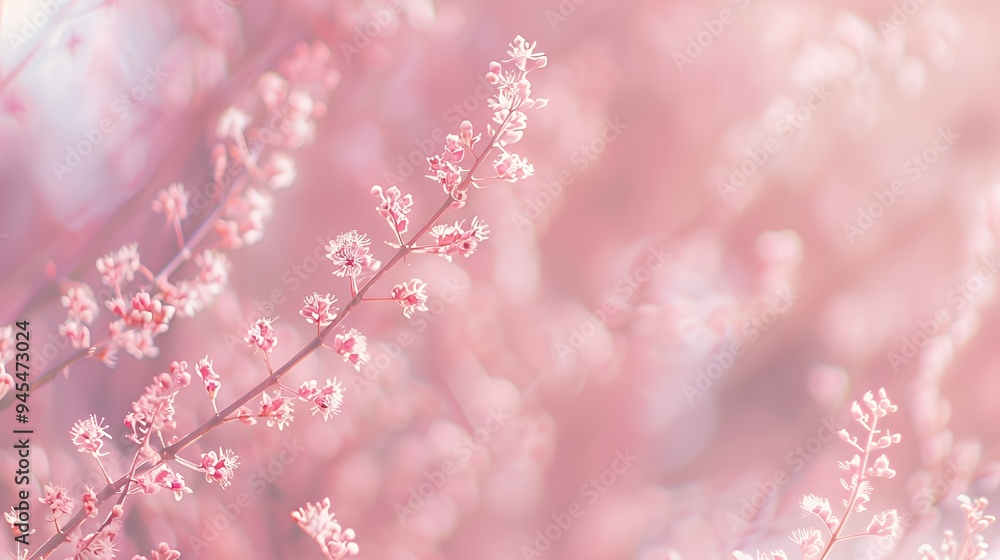 Fototapeta premium A soft, dreamy depiction of delicate pink blossoms against a blurred background.