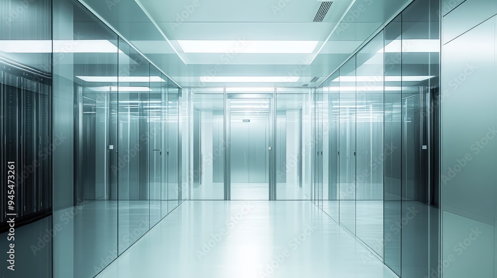 Minimalist server room in a data center, sleek glass design, sharp focus, award-winning photography style, Minimalist server room in a data center, sleek glass design, sharp focus, award-winning photography style,