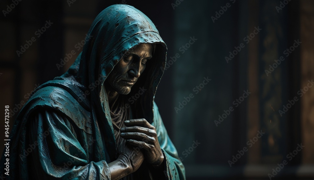 Mysterious Hooded Statue in Soft Light Mysterious Hooded Statue in Soft Light