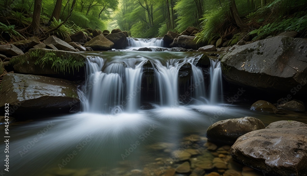 Serene Waterfalls in Lush Forest Serene Waterfalls in Lush Forest