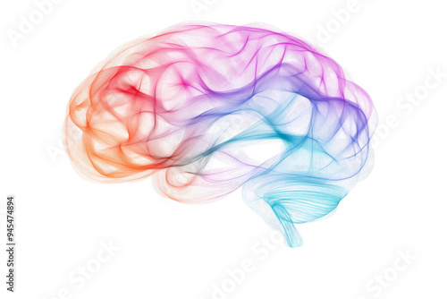 Human brain made of abstract lines of different colors isolated on transparent background PNG, concept of neurodiversity and mental problems