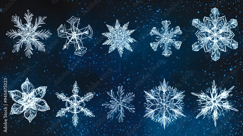 Hand-drawn snowflake vector illustrations with a Christmas theme and delicate designs Hand-drawn snowflake vector illustrations with a Christmas theme and delicate designs