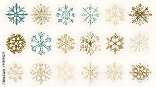 Christmas-themed snowflake vectors with intricate designs and a soft color palette