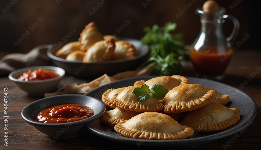 Delicious Golden Empanadas on Plate Delicious Golden Empanadas on Plate