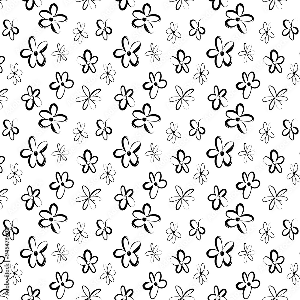 Black and white seamless vector pattern with floral elements, butterfly silhouettes, and vintage swirls for wallpaper decoration Black and white seamless vector pattern with floral elements, butterfly silhouettes, and vintage swirls for wallpaper decoration