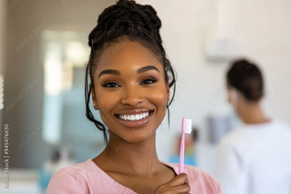 A female dental patient with a bright smile holding a pink toothbrush at a dental clinic, emphasizing the significance of oral hygiene and regular dental checkups. A female dental patient with a bright smile holding a pink toothbrush at a dental clinic, emphasizing the significance of oral hygiene and regular dental checkups.