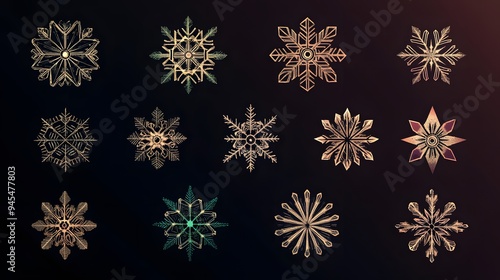 Christmas-themed snowflake vectors in a modern style with clean lines and geometric shapes