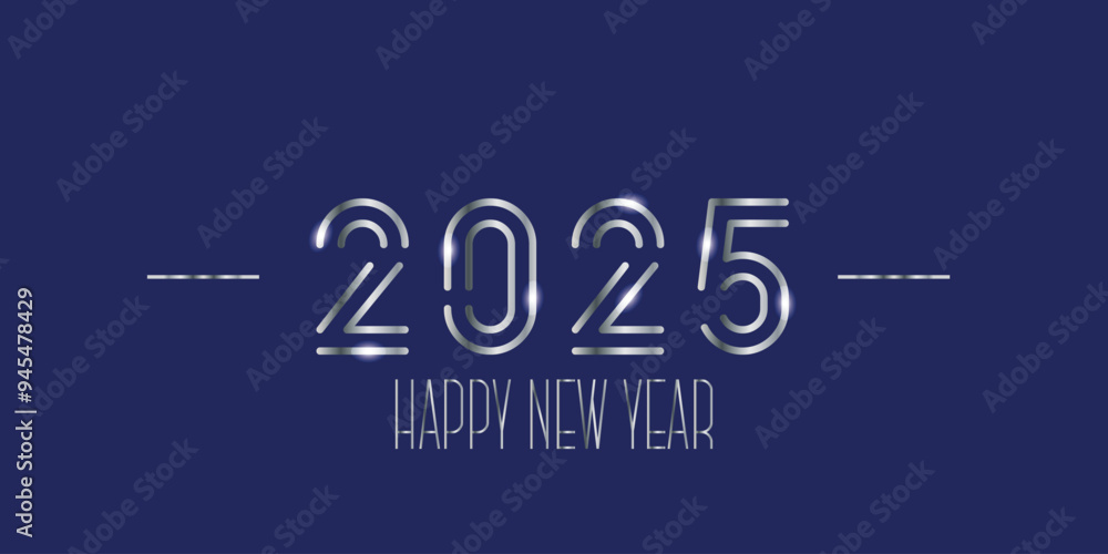 Rectangular banner with the new year 2025 in silver letters on a dark blue background. Rectangular banner with the new year 2025 in silver letters on a dark blue background.