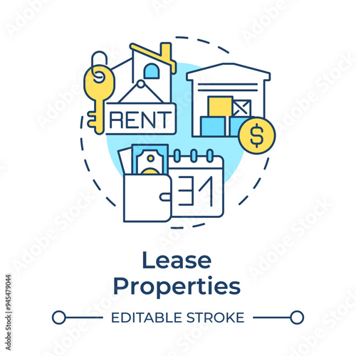 Lease property multi color concept icon. Real estate status. Different realty for rent. Rental agreement. Round shape line illustration. Abstract idea. Graphic design. Easy to use in article