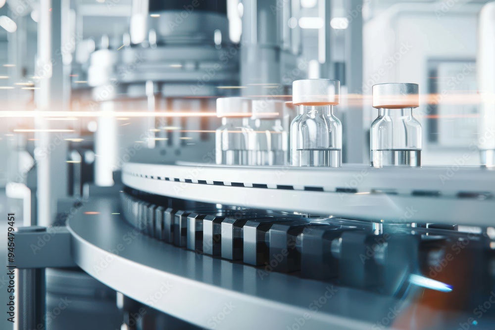 Bottling vaccine vials in a pharmaceutical factory A pharmaceutical manufacturing and bottling factory in a bright laboratory environment. Computer generated image of vaccine vials with liquids inside Bottling vaccine vials in a pharmaceutical factory A pharmaceutical manufacturing and bottling factory in a bright laboratory environment. Computer generated image of vaccine vials with liquids inside