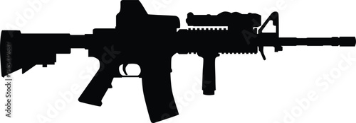 Assault rifle silhouette illustration. Army weapon for war in black color.