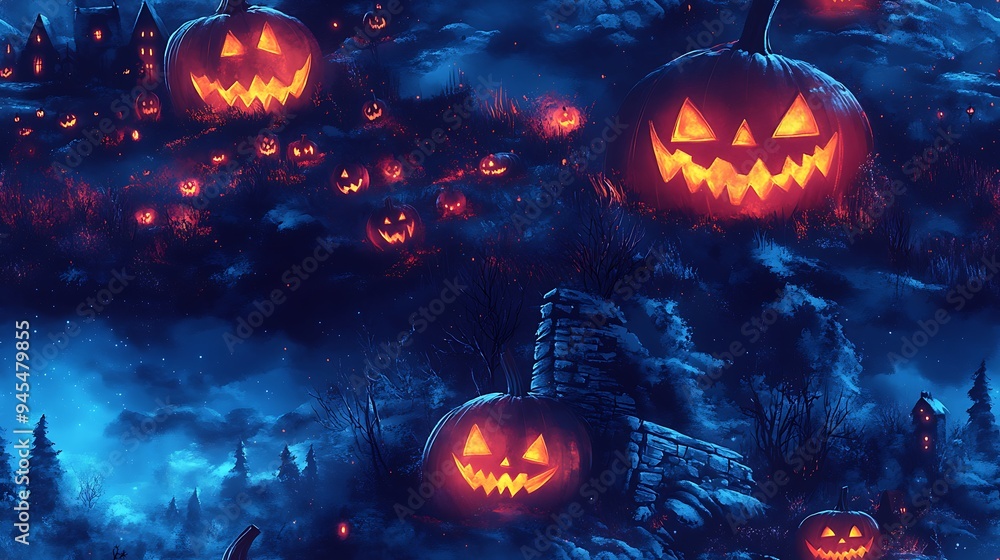 Halloween Jack o Lanterns in a Spooky Forest Halloween Jack o Lanterns in a Spooky Forest