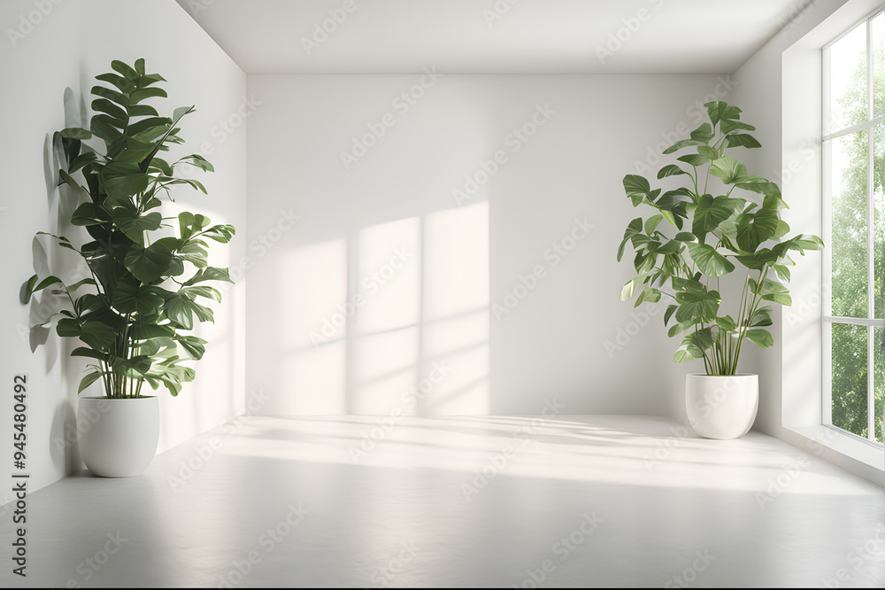 Abstract White Showcase Room with Trees Abstract White Showcase Room with Trees