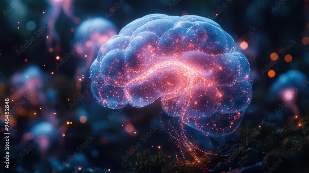 luminous neural pathways intertwine forming a brainlike structure ...