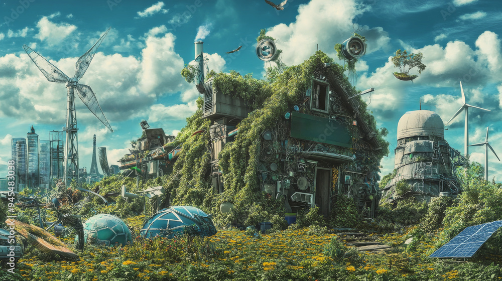 Fototapeta premium Overgrown Futuristic Cityscape.