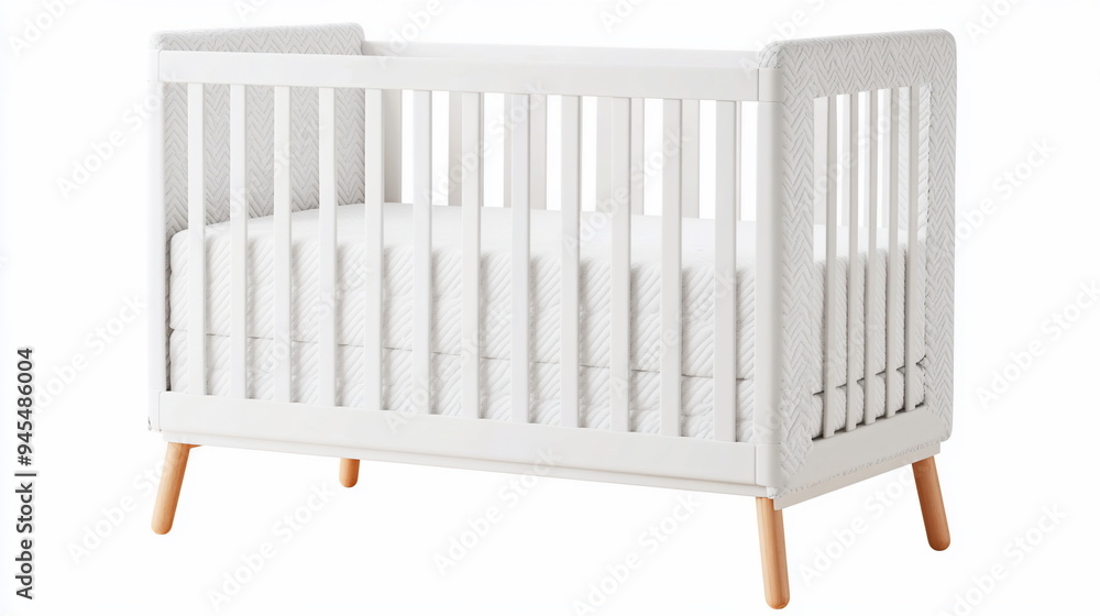 White Crib with Wooden Legs. White Crib with Wooden Legs.