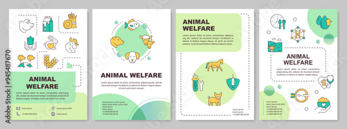 Animal welfare green circle brochure template. Leaflet design with linear icons. Editable 4 vector layouts for presentation, annual reports. Arial-Bold, Myriad Pro-Regular fonts used