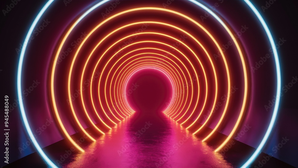 Vibrant Abstract Background with Neon Tunnel - 3D Render and Illustration Vibrant Abstract Background with Neon Tunnel - 3D Render and Illustration