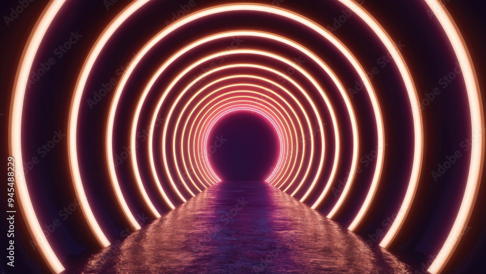 Naklejka premium Vibrant Abstract Neon Light Tunnel Background Illustration