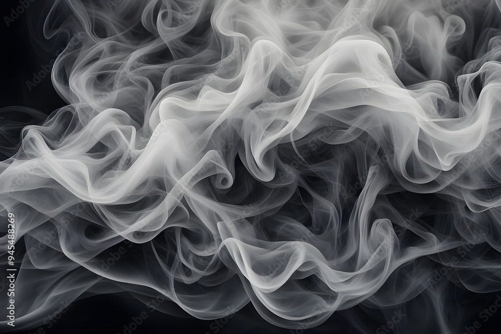 Obraz premium A close up of smoke tendrils twisting and turning in a complex intricate pattern on a black background, AI Generated