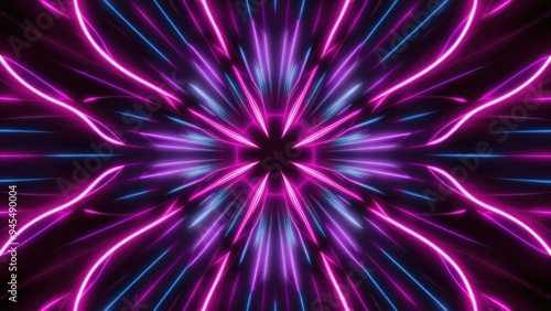 Vibrant Ultra-Violet and Purple Neon Light Pattern with Symmetrical Design