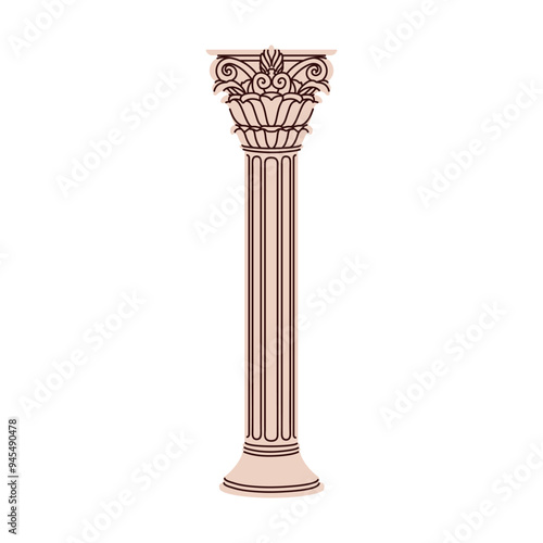 Greek column, Corinthian order. Antique architectural element. Ancient Greece...