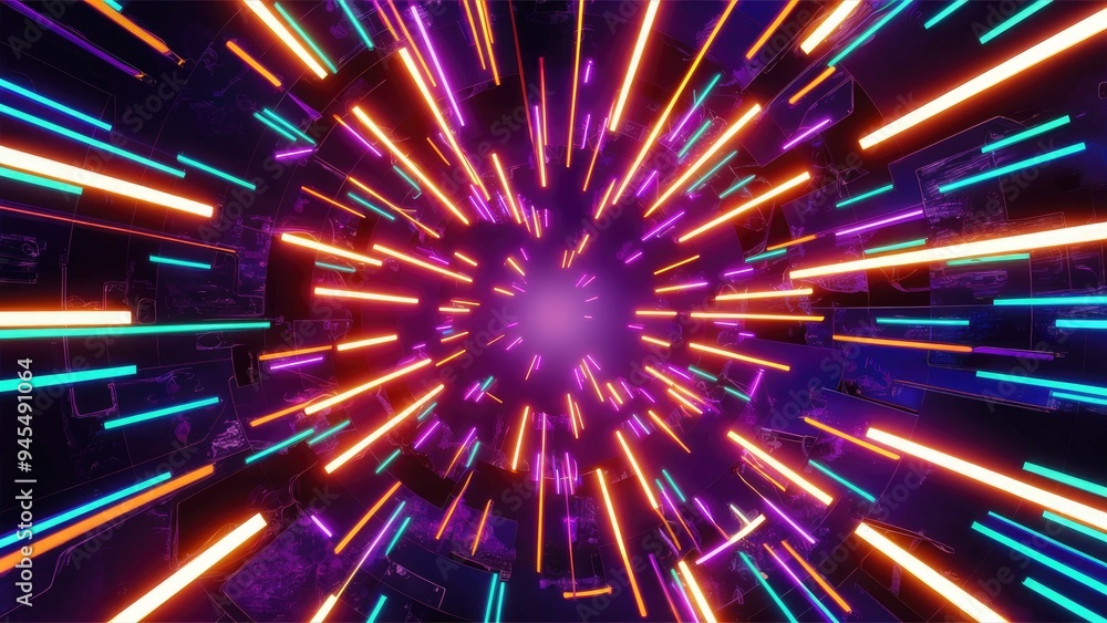 Vibrant neon abstract background featuring glowing wires. Dynamic design with a magical open space. Panoramic view of advanced technology concept and luminous abstract visuals. Vibrant neon abstract background featuring glowing wires. Dynamic design with a magical open space. Panoramic view of advanced technology concept and luminous abstract visuals.