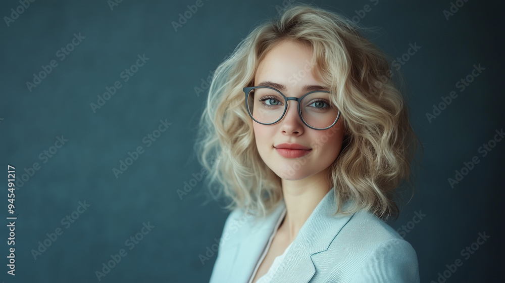 Stylowa młoda kobieta w roli bizneswoman, z kręconymi blond włosami i okularami, które dodają jej nowoczesnego i profesjonalnego wyglądu. Stylowa młoda kobieta w roli bizneswoman, z kręconymi blond włosami i okularami, które dodają jej nowoczesnego i profesjonalnego wyglądu.