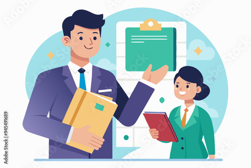 Employee handbook, manual for onboarding new staff, procedure or rule for welcome new hire to know company, business manual for success concept, businessman hand holding handbook with new employees.
