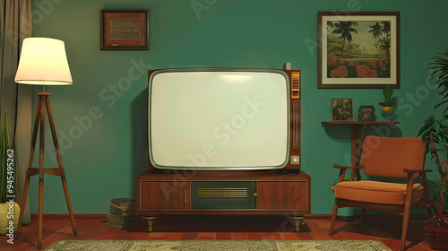 footage Dated TV Set with Screen Mock Up Template Display, living room, modernization or technological revolution, retro style Television photo