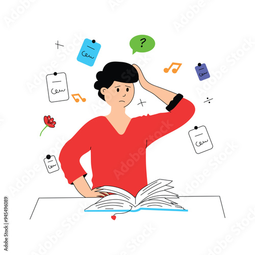 A student thinking hard while struggling with schoolwork