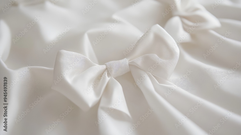 Close-up of a dress hem with small bow details, showcasing the intricate craftsmanship, laid flat on a smooth, white surface. Close-up of a dress hem with small bow details, showcasing the intricate craftsmanship, laid flat on a smooth, white surface.