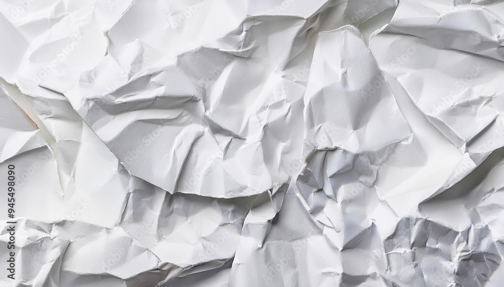 Obraz premium The texture of white paper is crumpled, background for design. A close-up image of crumpled paper, showcasing the chaotic and abstract patterns formed by the wrinkles and creases. 1