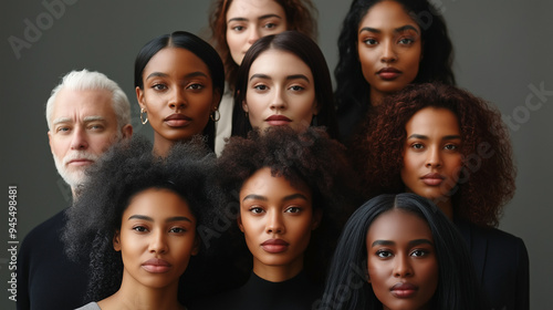 A group portrait featuring models of various skin tones, ages, genders, and body types, celebrating the diversity of beauty.