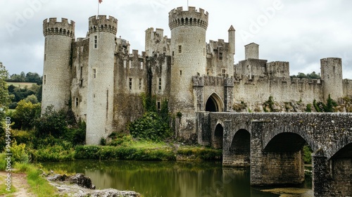 Medieval Castle and Stone Bridge in France