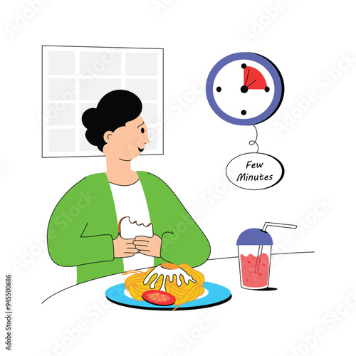 A student having lunch during break time, customizable illustration