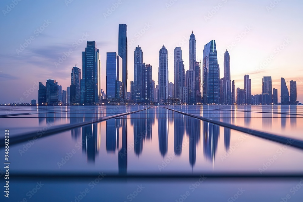Futuristic city, mirrored solar panels, sustainable energy, sleek skyline at dusk Futuristic city, mirrored solar panels, sustainable energy, sleek skyline at dusk