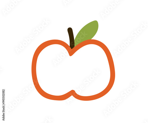 Apple fruit in doodle simple style. Cute childlike sketch, outlined contoured drawing. Summer food, sketchy design element. Kids childish flat vector illustration isolated on white background