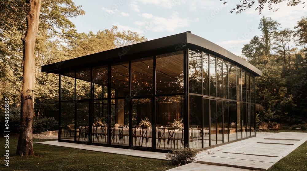 Modern Glass Pavilion in a Forest Setting Modern Glass Pavilion in a Forest Setting