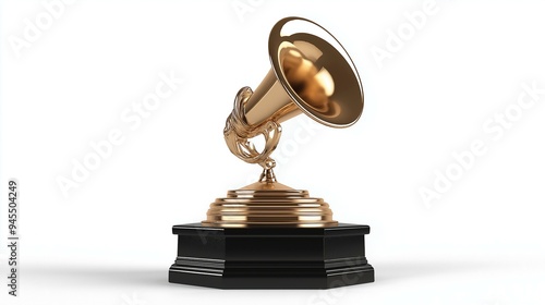 Golden Grammy Award Trophy Isolated on White Background with Elegant Highlights and Details photo