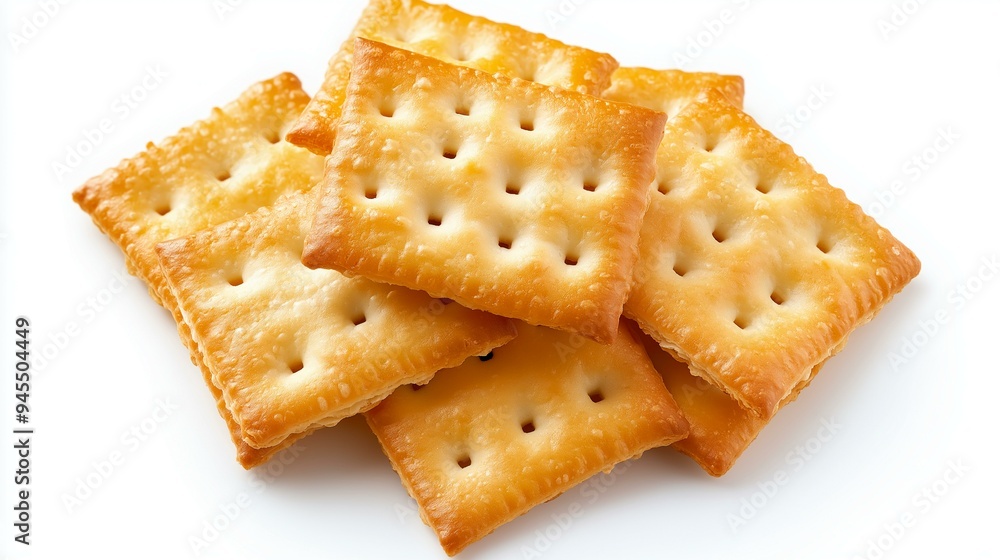 Tasty Crispy Square Crackers Isolated on White Background, Perfect for Snacks and Garnishes Tasty Crispy Square Crackers Isolated on White Background, Perfect for Snacks and Garnishes