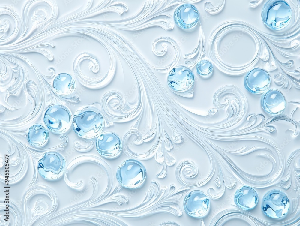 Polished glass with frosted embossed designs, 3D background Polished glass with frosted embossed designs, 3D background