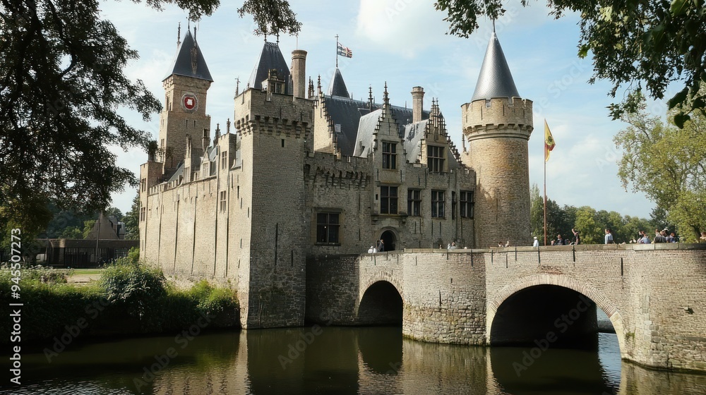 Fototapeta premium A Majestic Medieval Castle with a Drawbridge