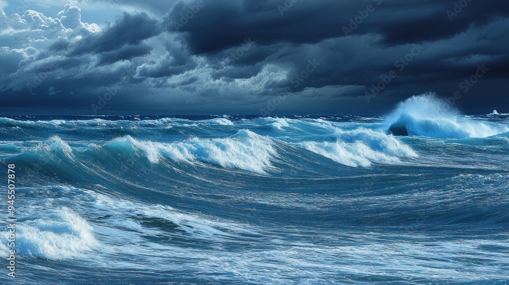 Fototapeta premium Ocean Waves Crashing Under a Dramatic Sky