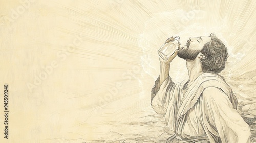 Illustration of the Lord by Brook, Drinking and Renewing Strength, Symbolizing the Victory and Sustenance of the Messiah, Biblical Art from Psalm 110